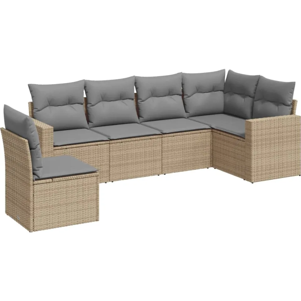vidaXL 6-delige Loungeset met kussens poly rattan beige, foto 3