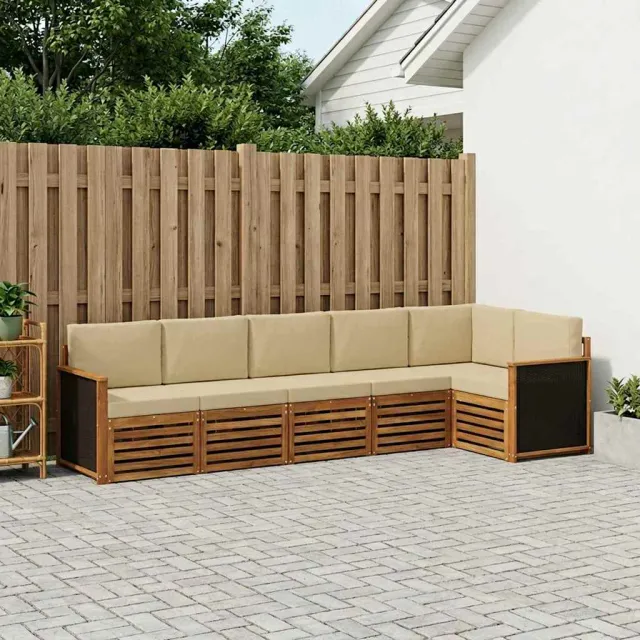 vidaXL Buiten bankenset 6 st 6-zits Natuurlijk en Beige