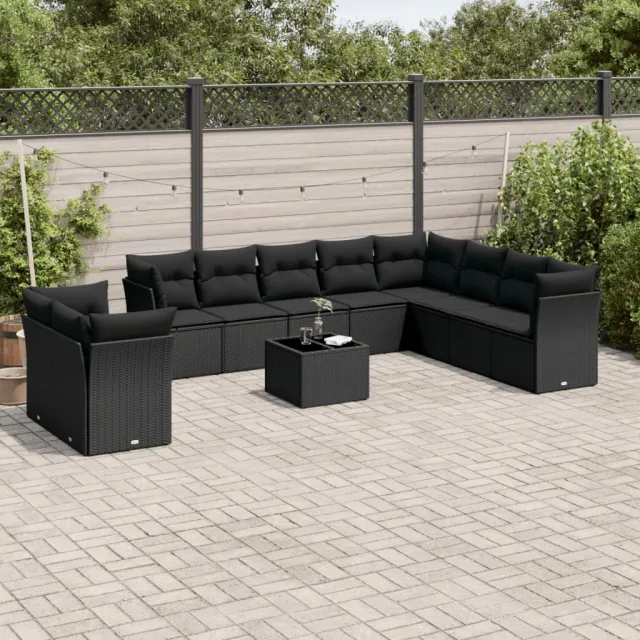 vidaXL 11-delige Loungeset met kussens poly rattan zwart, foto 2