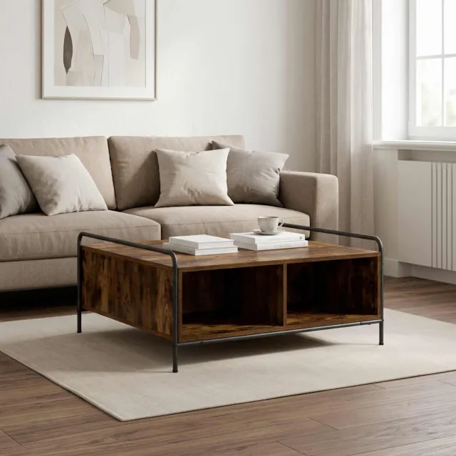 vidaXL Salontafel Gerookt eiken 90 x 90 x 41 cm Bewerkt hout, foto 2