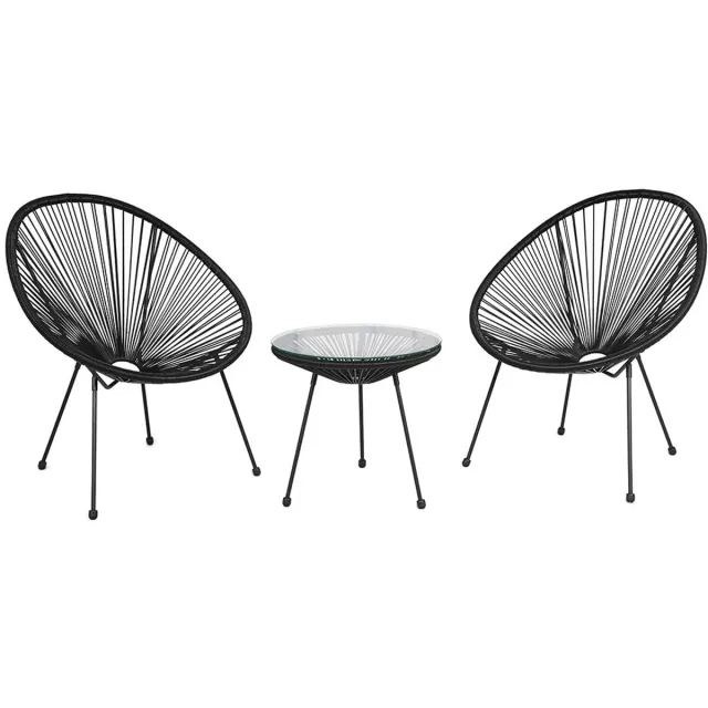 Baby Mix PE-rattan loungeset 2-persoons zwart - Tuinset