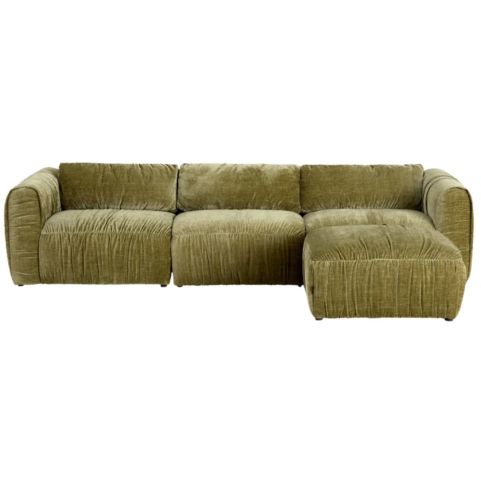 NOUS Living 3-zitsbank met hocker Kaia groen