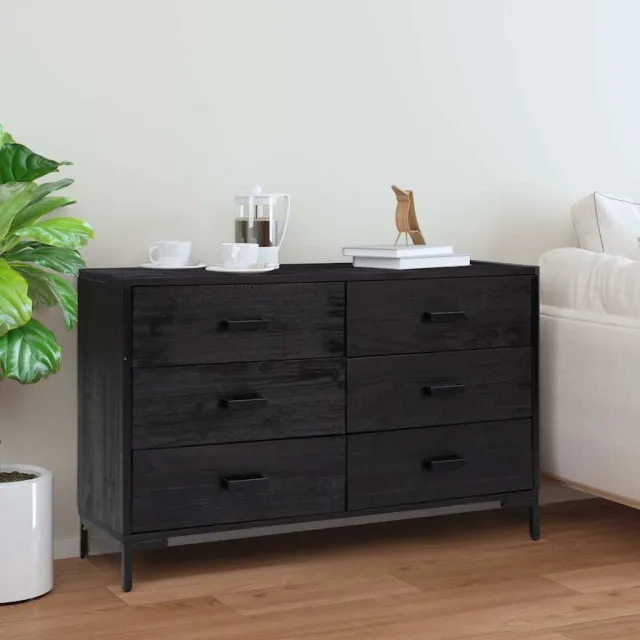 vidaXL Dressoir 110x35x70 cm massief grenenhout zwart, foto 2