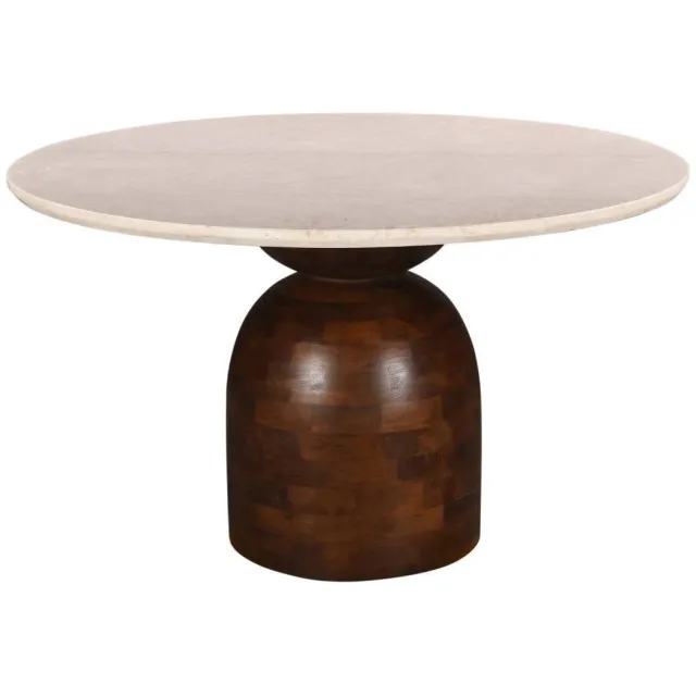 Giga Meubel Eettafel Miro Rond - Marmer/Hout - Donkerbruin - 130x130x75cm