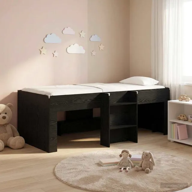 vidaXL Kinder Hoogslaper Zwart eiken 80 x 200 cm Bewerkt hout