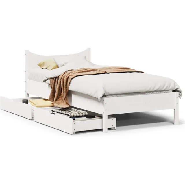 vidaXL Bedframe met lades massief grenenhout wit 75x190 cm