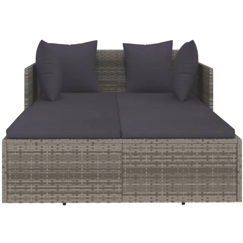 vidaXL Ligbed met kussens 182x118x63 cm poly rattan grijs