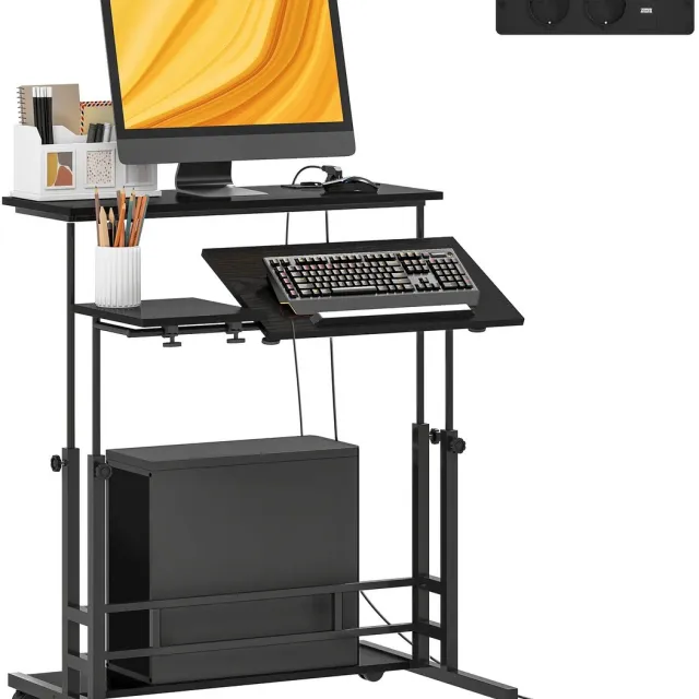 DeltaMerch Computertafel - Sta bureau - Werktafel - Verstelbaar Bureau - Laadstation - Verstelbaar van 59,5 tot 95 cm - Zwart
