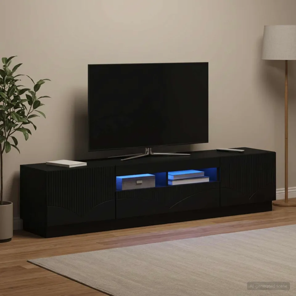 vidaXL LED tv-meubel HOORN 3 st Zwart Bewerkt hout, foto 3