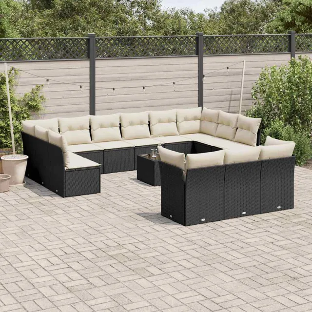 vidaXL 14-delige Loungeset met kussens poly rattan zwart, foto 2