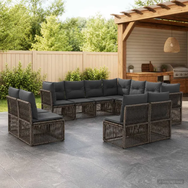 vidaXL Tuinbankenset 11 st 11-zits Grijs poly rattan, foto 2