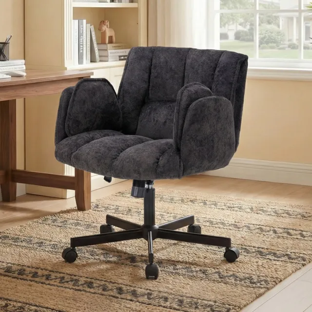Vankel Ergonomische Bureaustoel - Fauteuilstoel - Opklapbare Armleuningen - Brede Verdikte Zitting - Verstelbare Opblaasbare Lendensteun - 360° Draaibaar met Stille Wielen - Computerstoel/Studeerstoel/Make-upstoel-Zwart