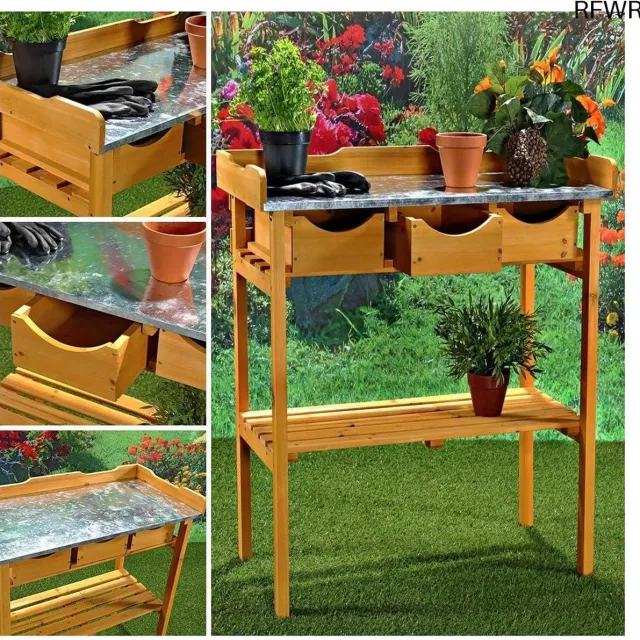 RFWR Buiten plantentafel in landelijke stijl met 3 laden - 80 x 40 x 82 cm bruin