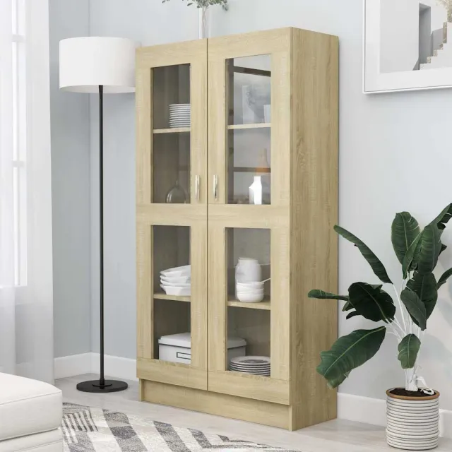 vidaXL Vitrinekast 82,5x30,5x150 cm bewerkt hout sonoma eikenkleurig, foto 2