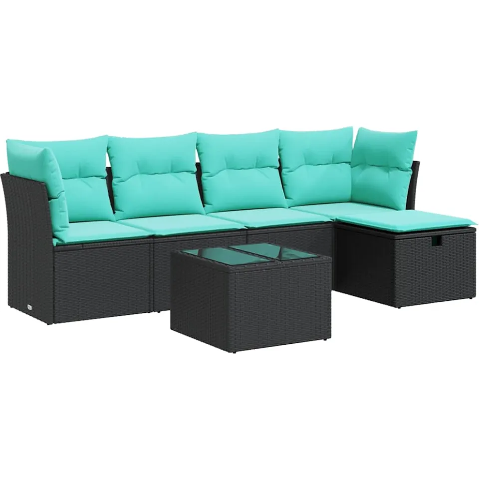 vidaXL 6-delige Loungeset met kussens poly rattan zwart, foto 3