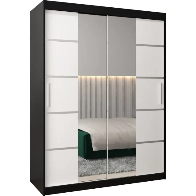AJE Meubles B.V. InspireMe - Kledingkast met 2 schuifdeuren, Modern-stijl, Kledingkast met planken (BxHxD): 150x200x62 - VENTILA IV 150 Zwart Mat + Wit Mat met 2 lades
