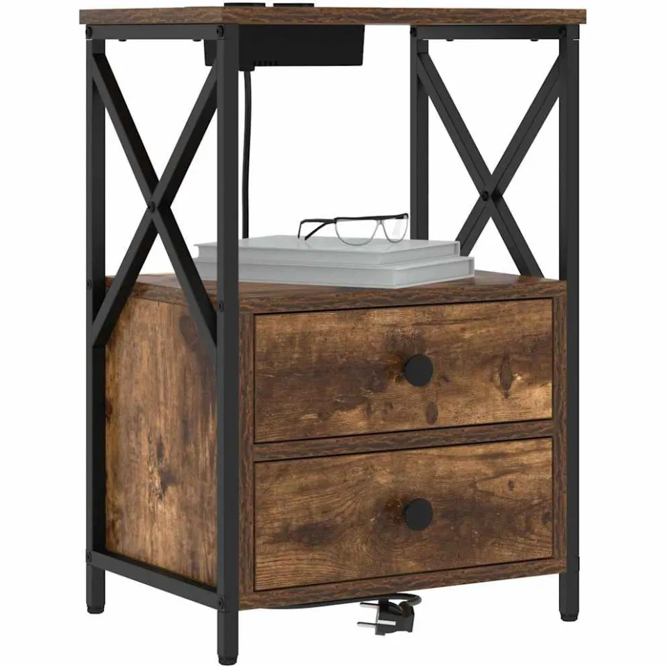 vidaXL Nachtkastje 2 st Gerookt eiken 40 x 31 x 60 cm Bewerkt hout Bruin