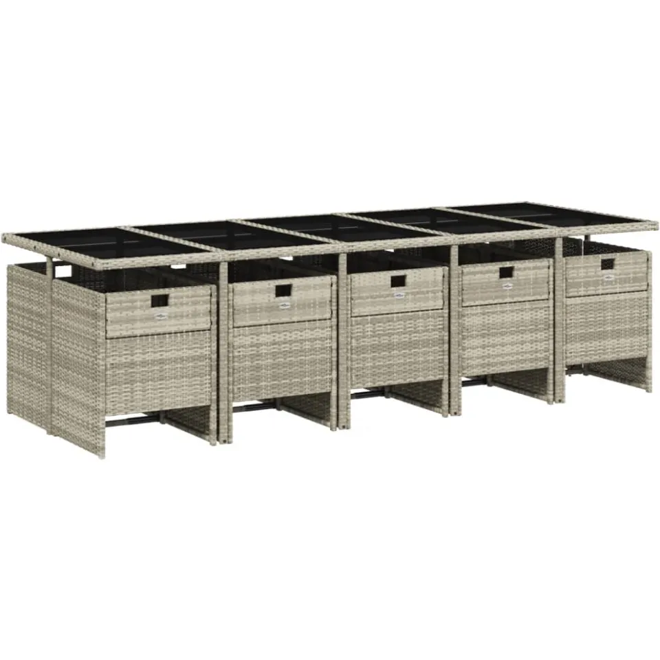 vidaXL 11-delige Tuinset met kussens poly rattan lichtgrijs