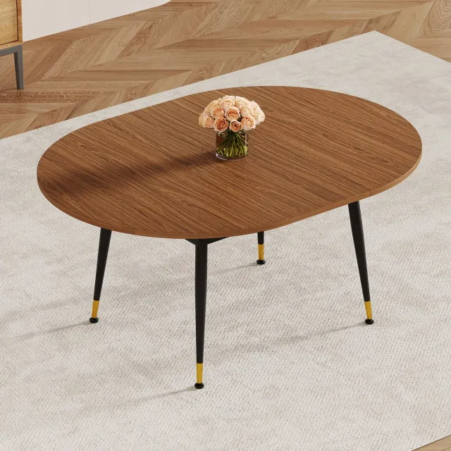 FloraGrace Eettafel - Uitschuifbaar Ovaal Ontwerp Voor 6 Tot 10 Personen - Voor Eetkamer, Keuken Of Werkruimte - MDF En Metaal - Walnoot En Zwart