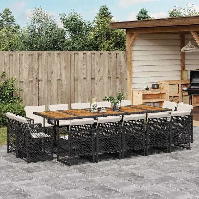 vidaXL 15-delige Tuinset met kussens poly rattan zwart, foto 2