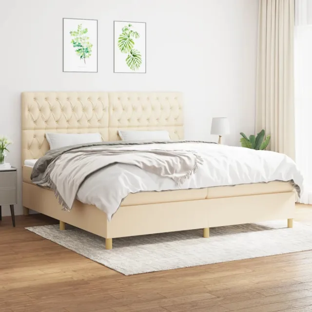 vidaXL Boxspring met matras stof crèmekleurig 200x200 cm
