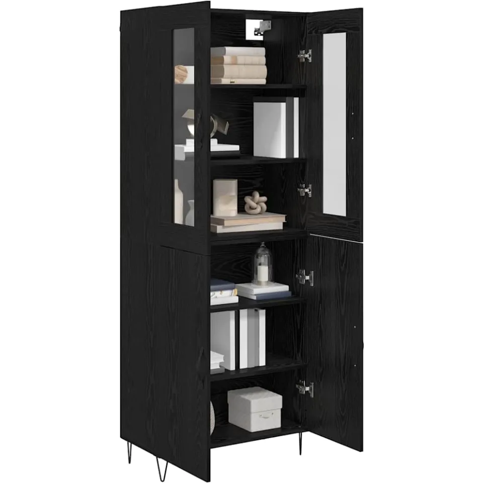 vidaXL Hoge kast Wit en Zwart Eiken 69,5 x 34 x 180 cm Bewerkt hout