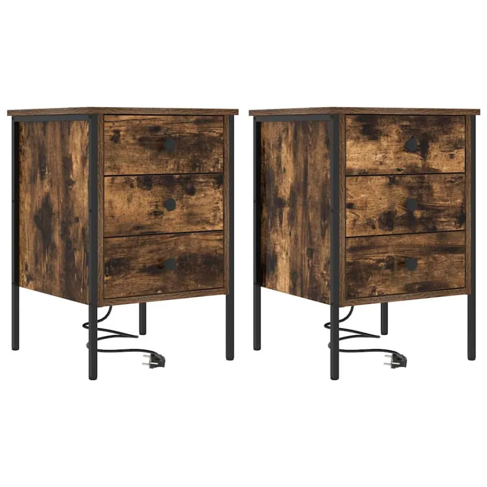 vidaXL Nachtkastje 2 st Gerookt eiken 42 x 41 x 61 cm Bewerkt hout, foto 3