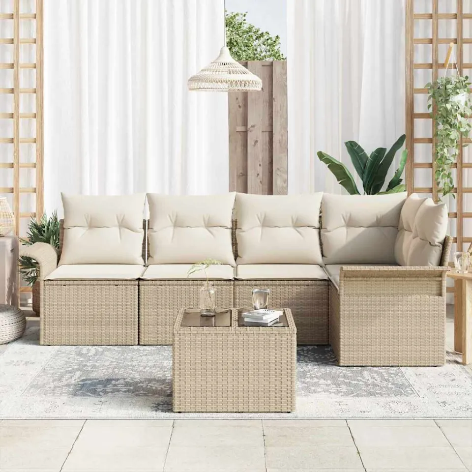 vidaXL Tuin Sofa Set 6 st Beige poly rattan, foto 3