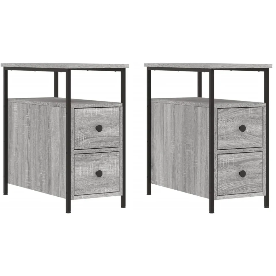 vidaXL Nachtkastjes 2 st 30x60x60 cm bewerkt hout grijs sonoma eiken, foto 3