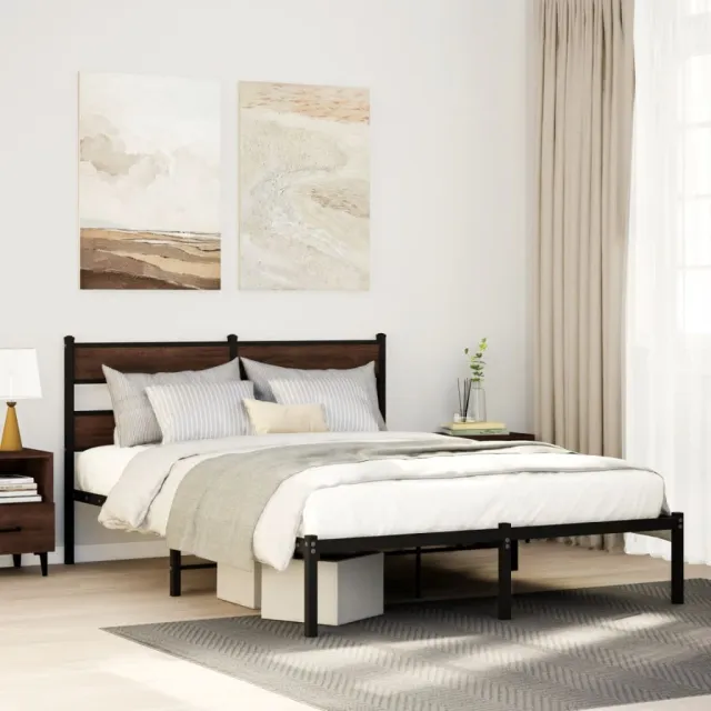 vidaXL Bedframe met hoofdbord zonder matras bruin eiken 140x190 cm