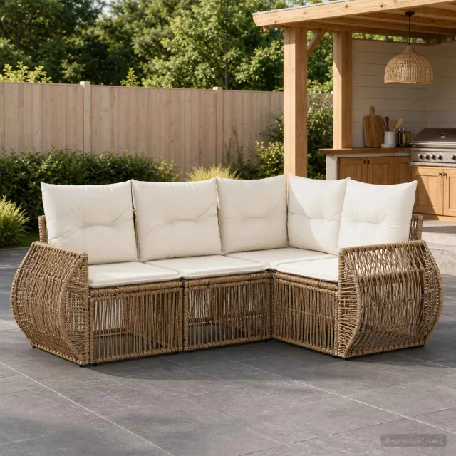 vidaXL Tuinbankenset 4 st 4-zits Beige en Crème Wit poly rattan, foto 2