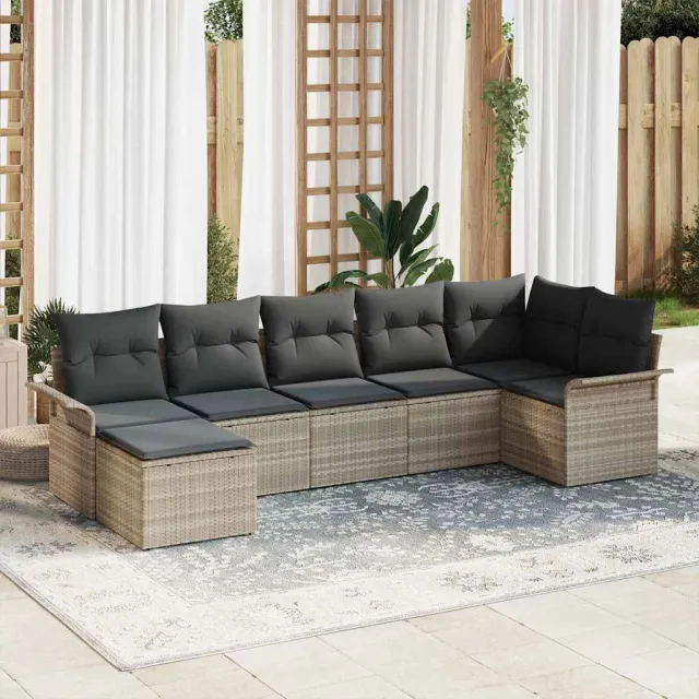 vidaXL Tuin Sofa Set 7 st Lichtgrijs poly rattan, foto 2