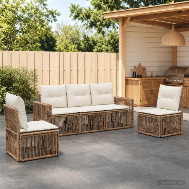 vidaXL Tuinbankenset 5 st Beige en Crème Wit poly rattan, foto 2