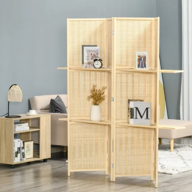 REDOM Kamerscherm met 4 panelen - Opvouwbaar en vrijstaand - Met 2 planken - Rustieke stijl - Woonkamer, slaapkamer of kantoor - Hout en metaal - Natural Wood - 180 x 180 x 1,9 cm