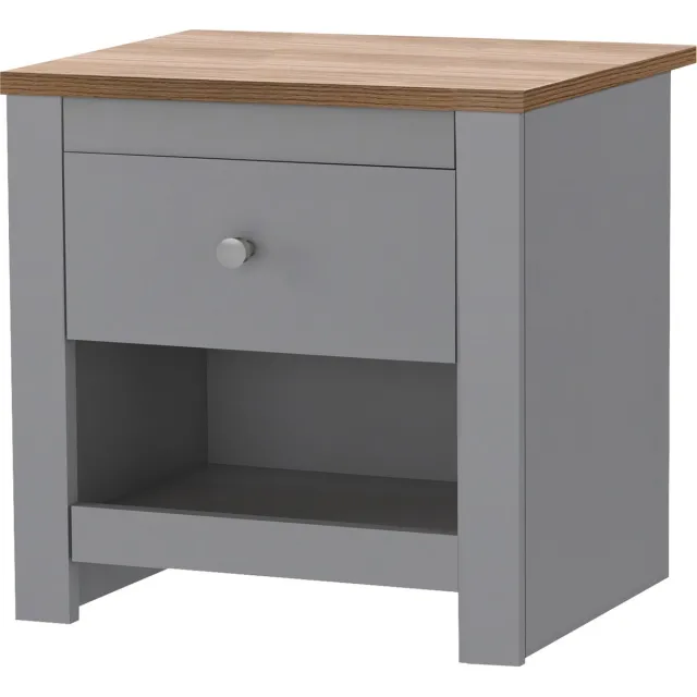 Notio Living Emerald-Nachtkastje - 1-Lade - Grijs Eikenlook Bruin