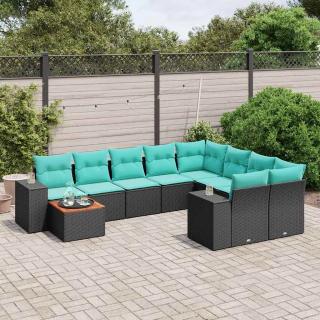 vidaXL 10-delige tuinbankset met kussens van zwart polyrotan, foto 2