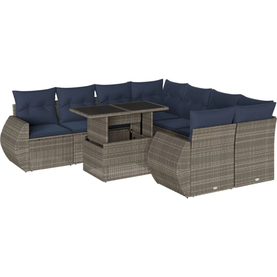 vidaXL 9-delige tuinbankset met kussens, grijs polyrotan, foto 3