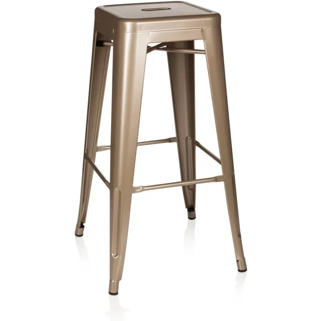 Famanu Barkruk , metalen retro kruk in goud, stapelbaar en industrieel design