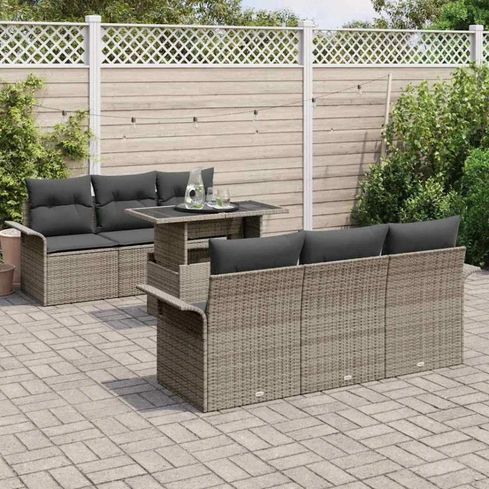 vidaXL Tuin Sofa Set 7 st Grijs poly rattan, foto 3