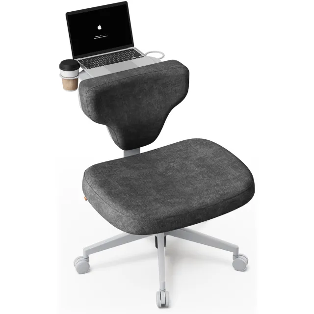 Newtral Ergonomische Bureaustoel met Inklapbaar Bureaublad & Bekerhouder - Verstelbare Thuiswerkstoel - Waterafstotend Velours -Schuimkussen - Klasse 4 Gasveer - Max. 135kg - Zwart