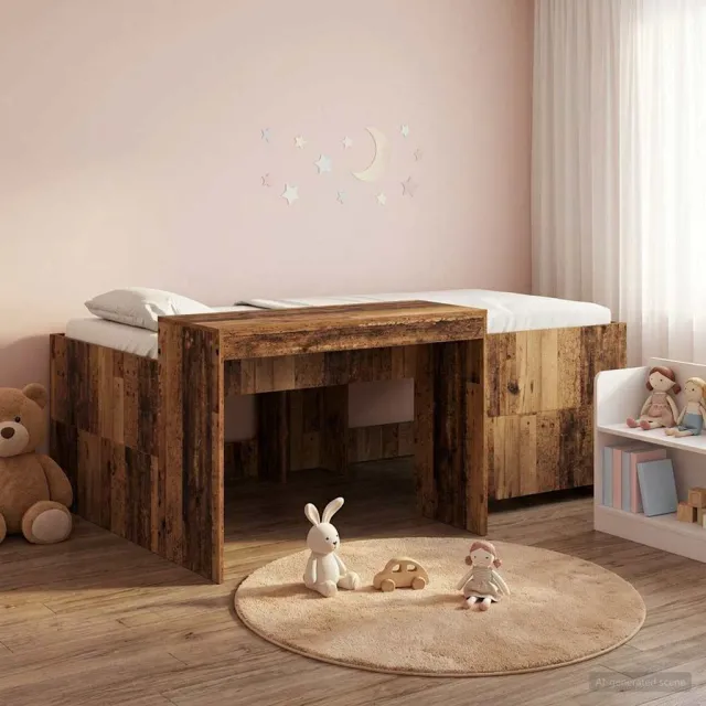 vidaXL Hoge Bed Frame met Bureau voor Kinderen Oud hout Bewerkt hout bruin