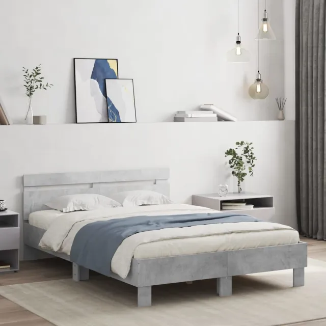 vidaXL Bedframe met hoofdeinde en LED betongrijs 135x190 cm