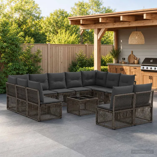 vidaXL Tuinbankenset 12 st 11-zits Grijs poly rattan