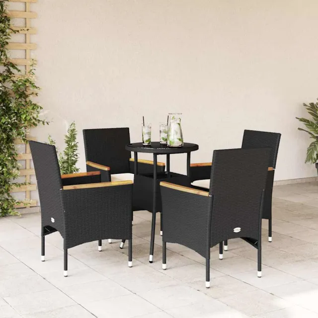 vidaXL 5-delige Tuinset met kussens poly rattan en glas zwart, foto 2