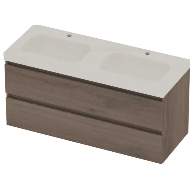 Basic-Line Moby 46 Badmeubelset Polystone 120x46x58 cm M46GWEDO120D2 Dusk Oak Glans Wit