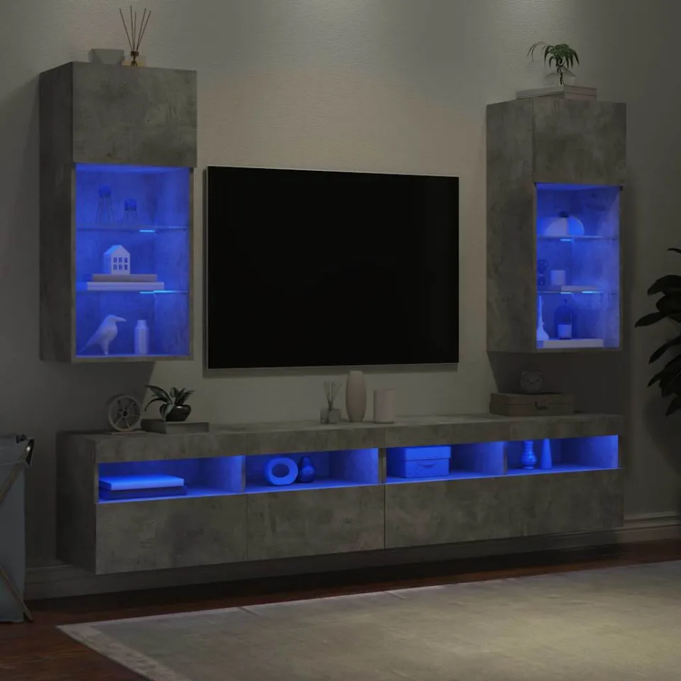 vidaXL Tv-meubels met LED-verlichting 2 st 40,5x30x90 cm betongrijs grijs, foto 3