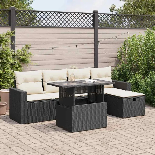 vidaXL 6-delige Loungeset met kussens poly rattan zwart, foto 2