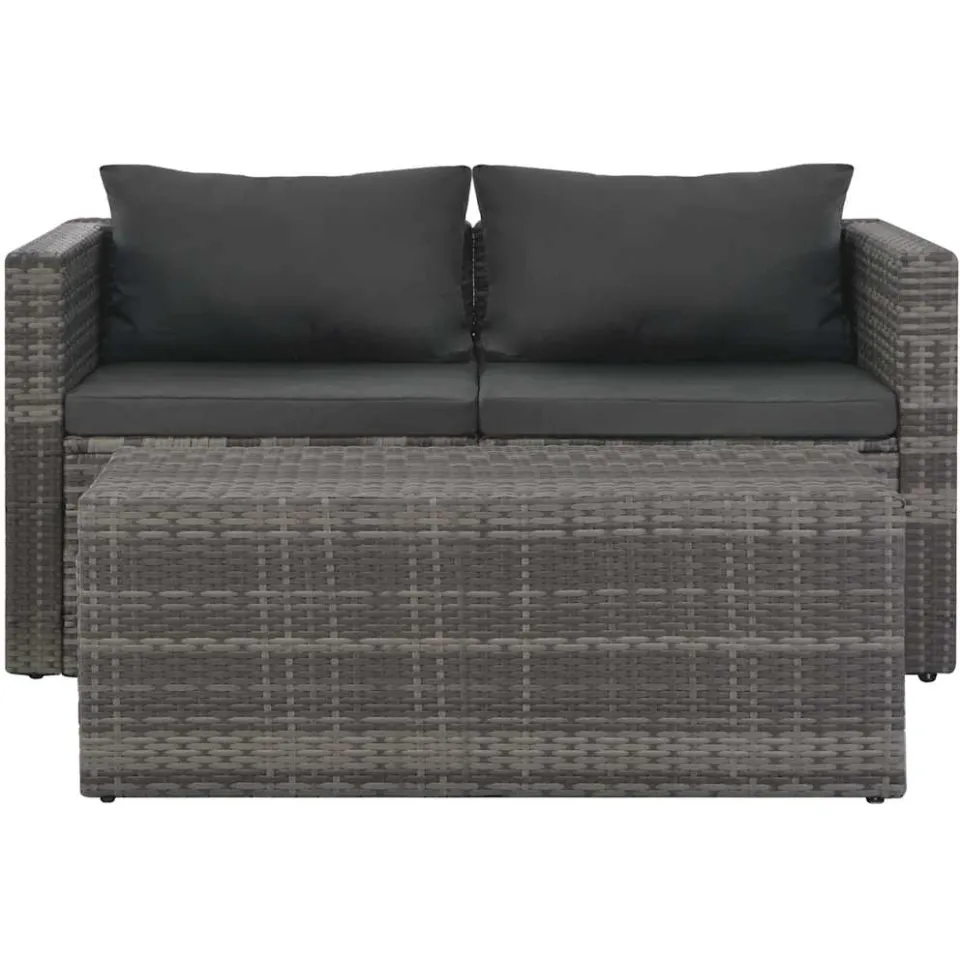 vidaXL Loungeset met kussens 6-delig poly rattan grijs, foto 2