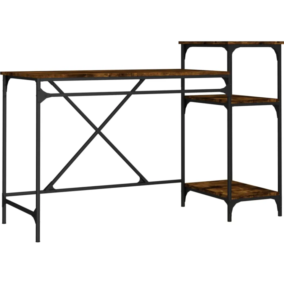 vidaXL Bureau 135x50x90 cm bewerkt hout en ijzer gerookt eikenkleurig Bruin