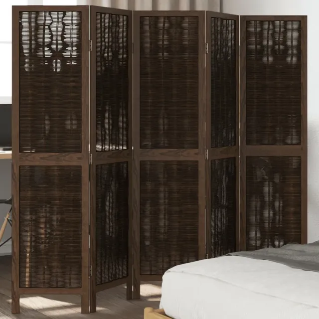 vidaXL Kamerscherm met 5 panelen massief paulowniahout donkerbruin bruin, foto 2